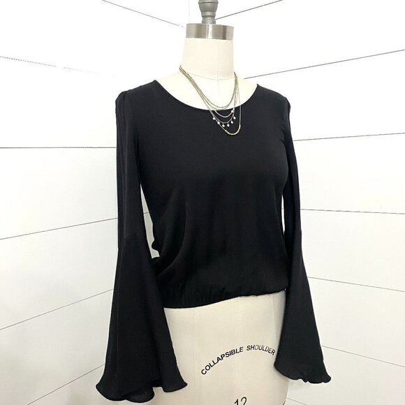 Bebe Black Bell Sleeve Top, Size Small - Picture 2 of 9